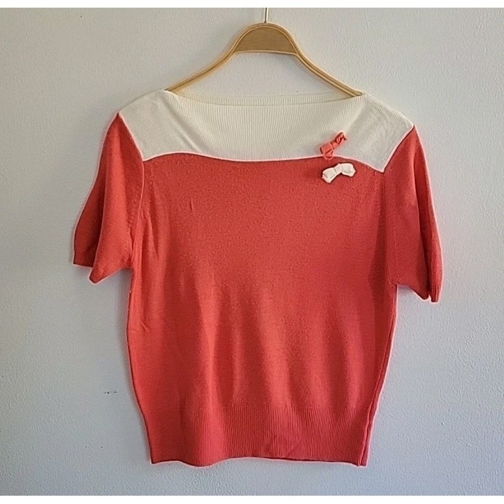 Vintage Spuncraft Sweater Orange Short Sleeve Boatneck Orlon Knit Preppy Retro